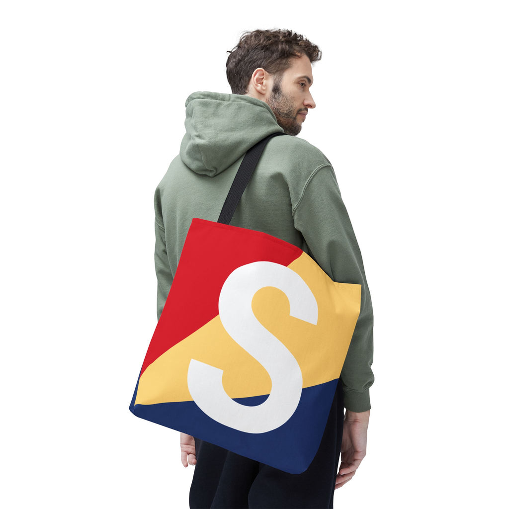Monogram 'S' Colorblock Tote Bag — Personalized Initial S Shoulder Tote