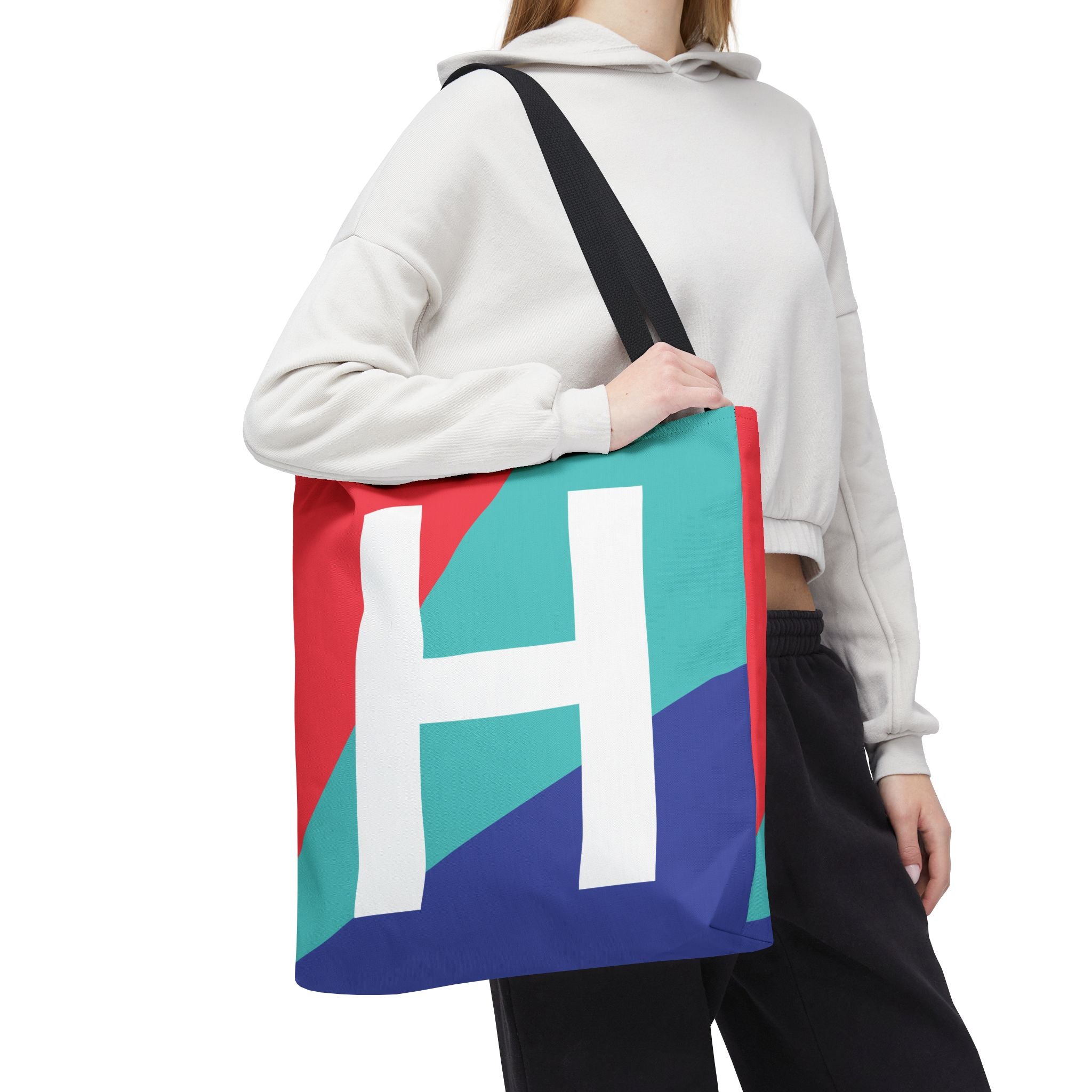 Monogram 'H' Colorblock Tote Bag — Personalized Initial H Shoulder Tote