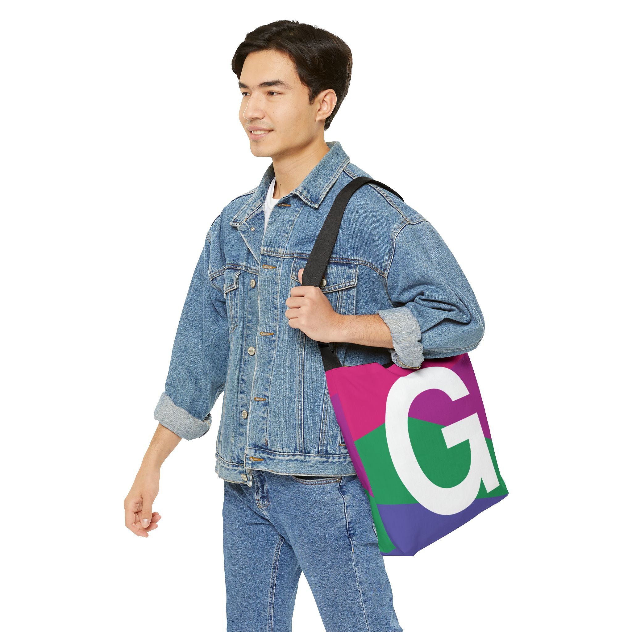 Initial Letter 'G' Colorblock Adjustable Tote Bag — Monogram Alphabet Shoulder Bag