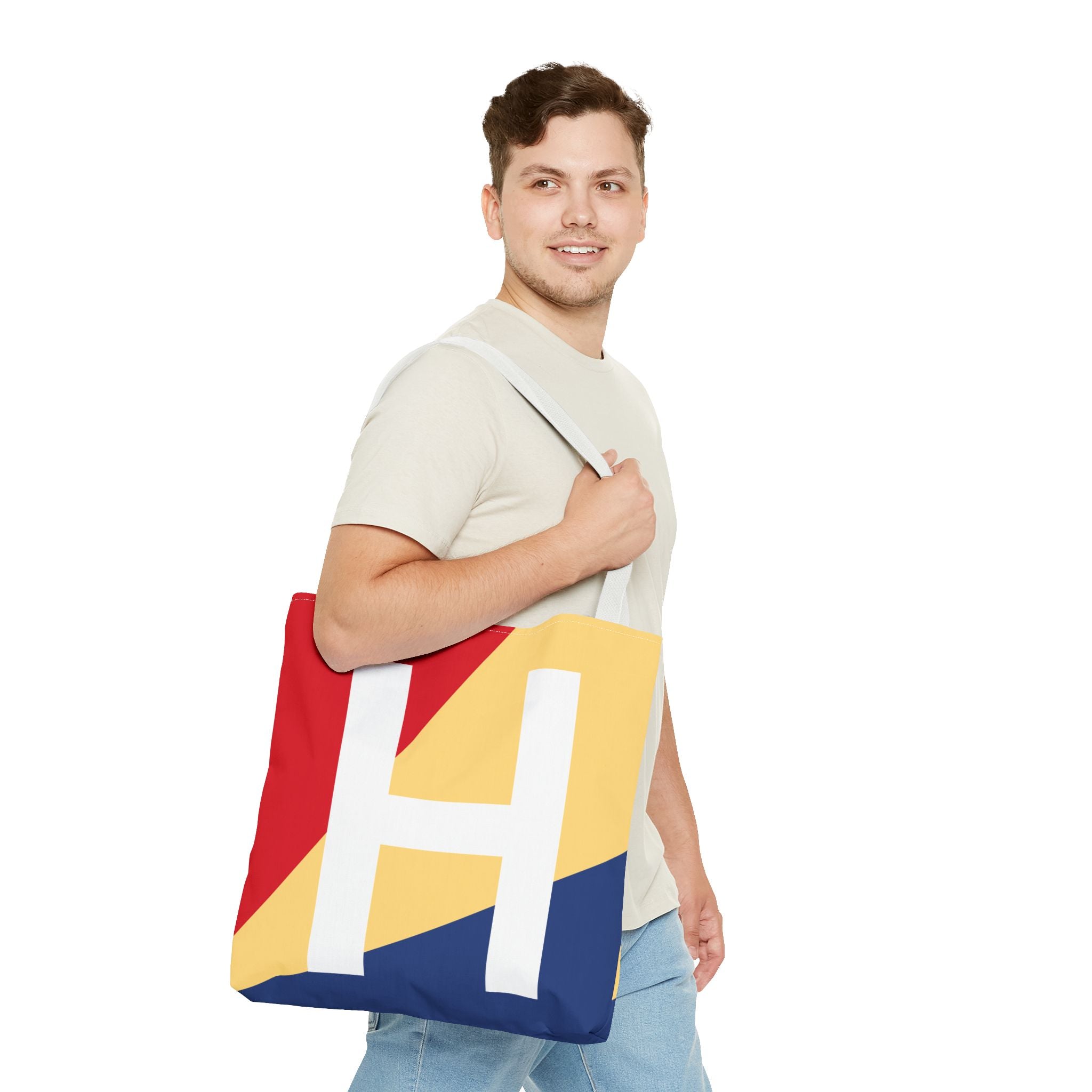 Monogram 'H' Colorblock Tote Bag — Personalized Initial H Shoulder Tote