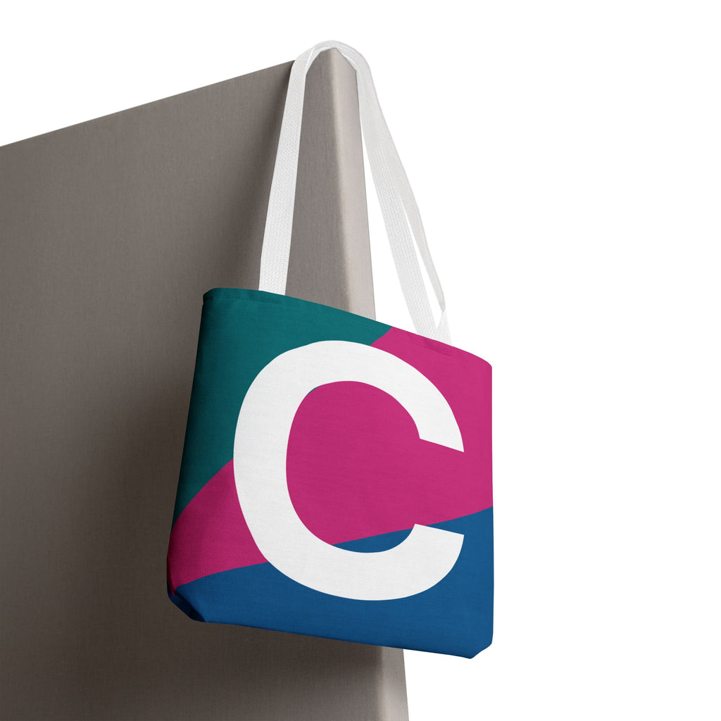 Monogram 'C' Colorblock Tote Bag — Personalized Initial C Shoulder Tote