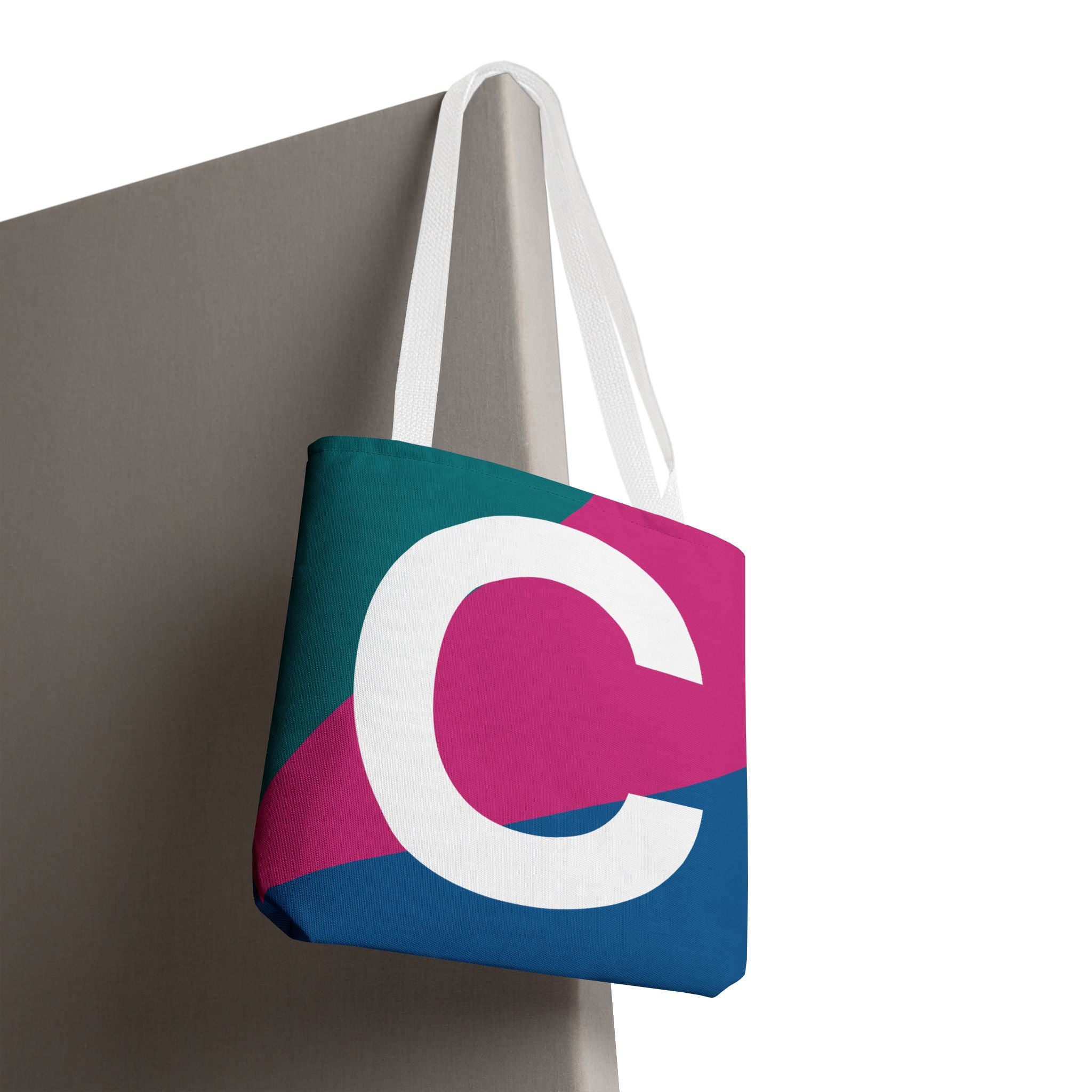 Monogram 'C' Colorblock Tote Bag — Personalized Initial C Shoulder Tote