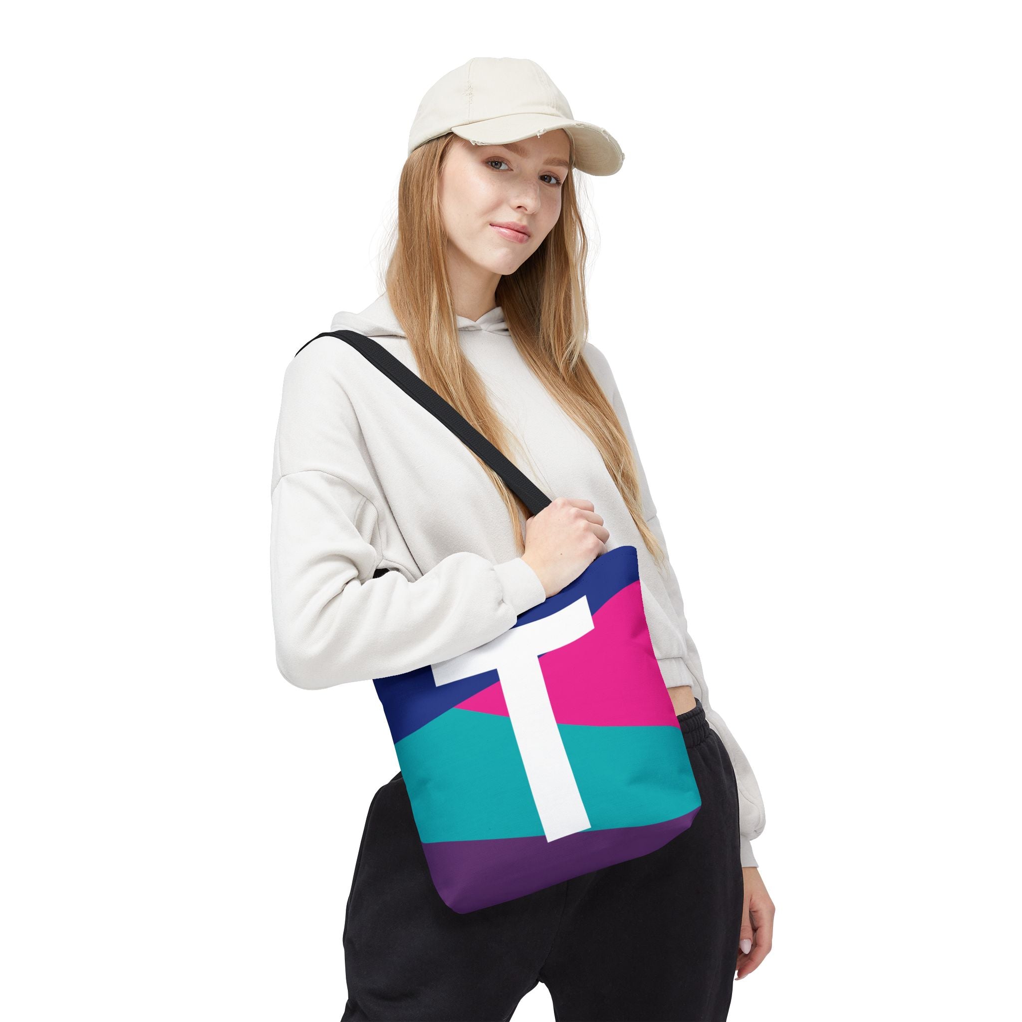 Monogram 'T' Colorblock Tote Bag — Personalized Initial T Shoulder Tote
