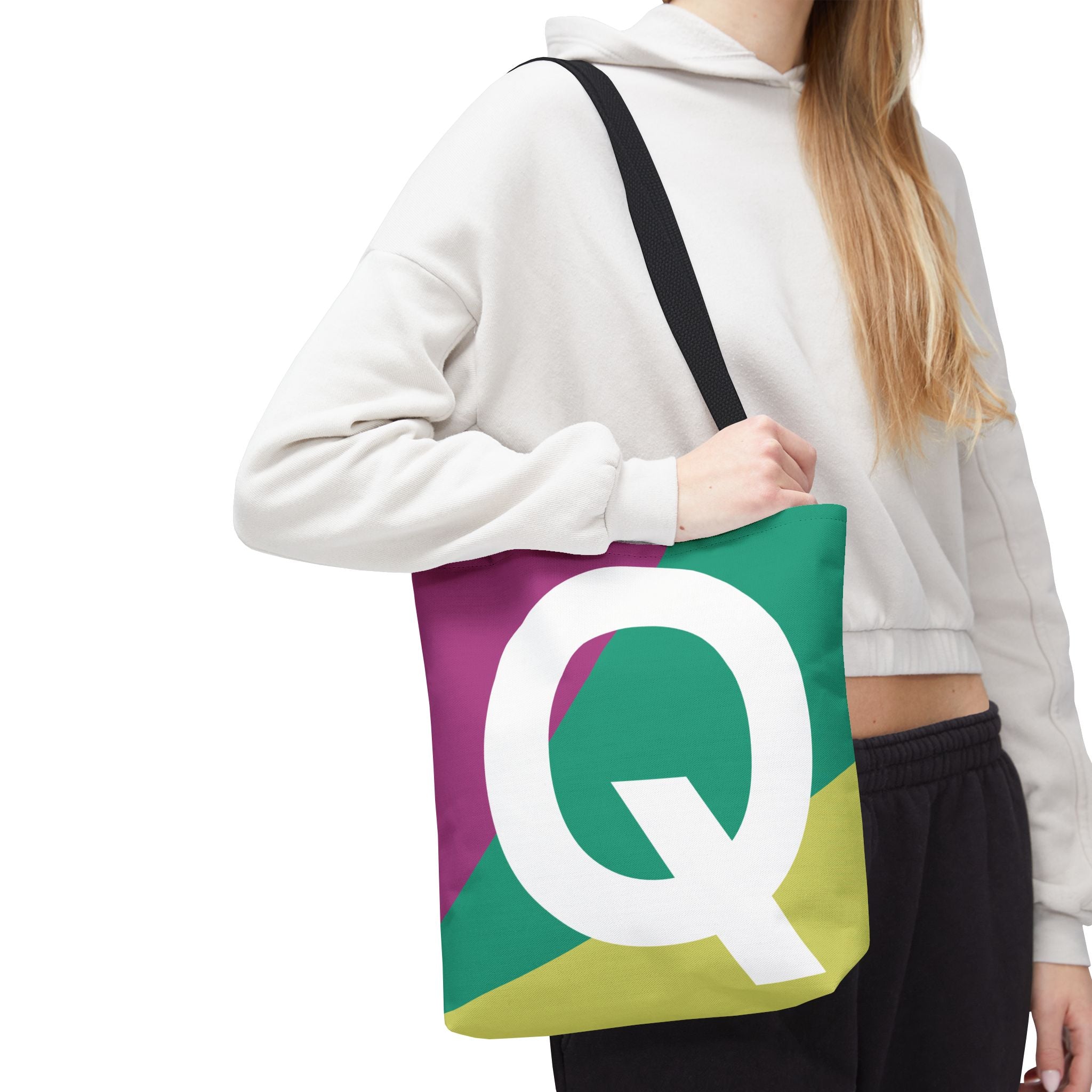 Monogram 'Q' Colorblock Tote Bag — Personalized Initial Q Shoulder Tote
