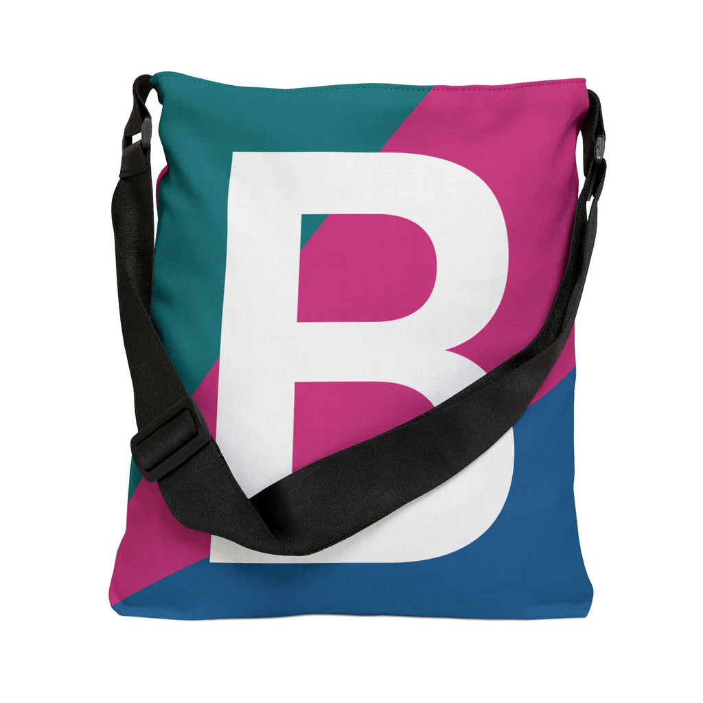 Initial Letter 'B' Colorblock Adjustable Tote Bag — Monogram Alphabet Shoulder Bag