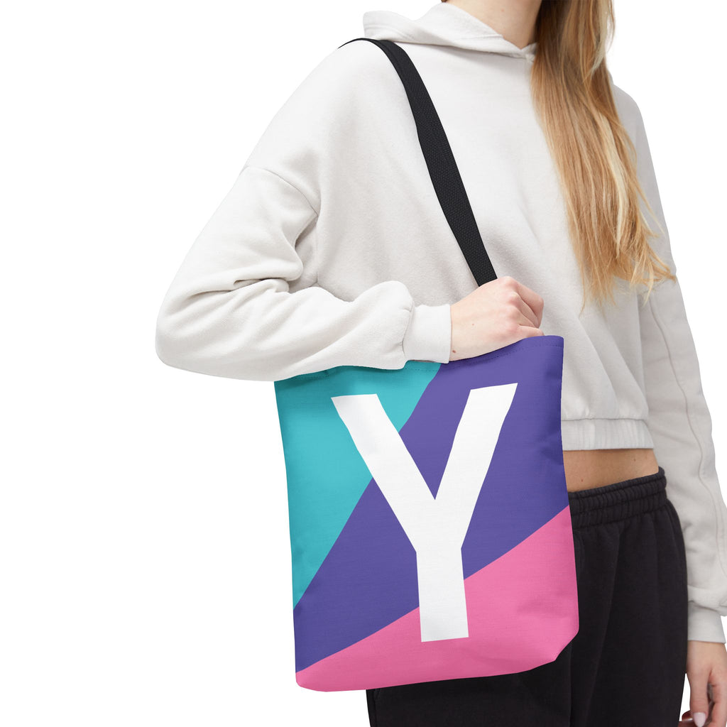Monogram 'Y' Colorblock Tote Bag — Personalized Initial Y Shoulder Tote