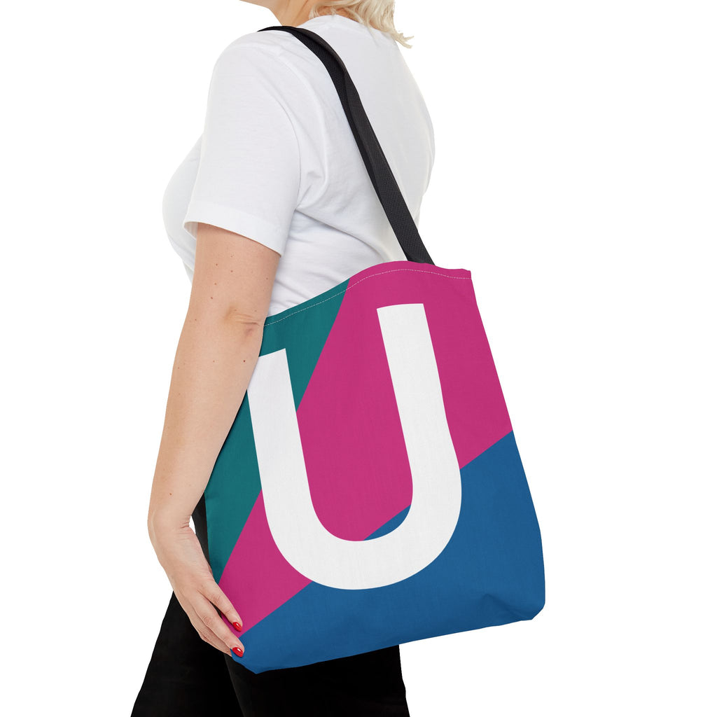 Monogram 'U' Colorblock Tote Bag — Personalized Initial U Shoulder Tote