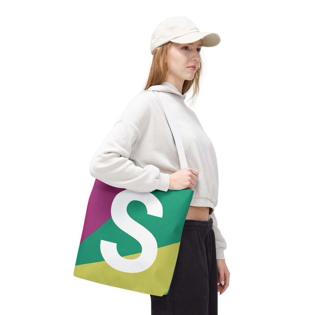Monogram 'S' Colorblock Tote Bag — Personalized Initial S Shoulder Tote