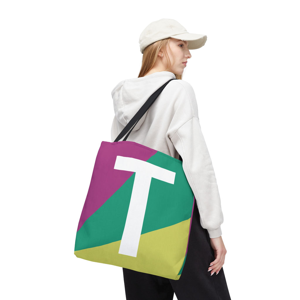 Monogram 'T' Colorblock Tote Bag — Personalized Initial T Shoulder Tote