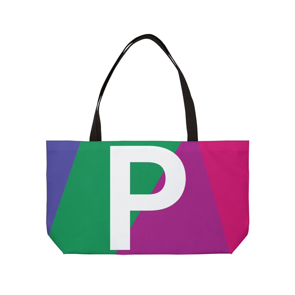 Personalized 'P' Colorblock Tote Bag — Monogram Weekender Tote