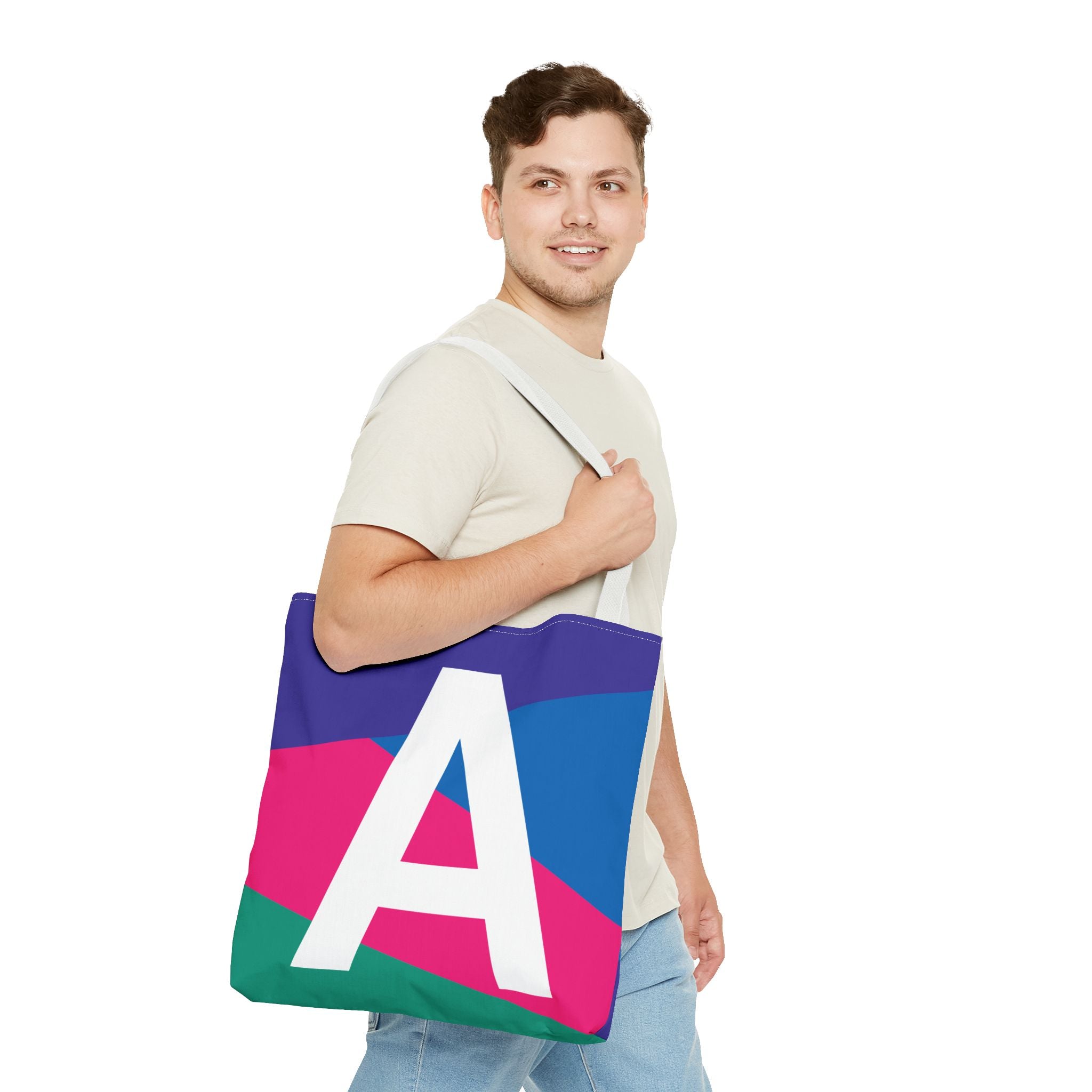 Monogram 'A' Colorblock Tote Bag — Personalized Initial A Shoulder Tote