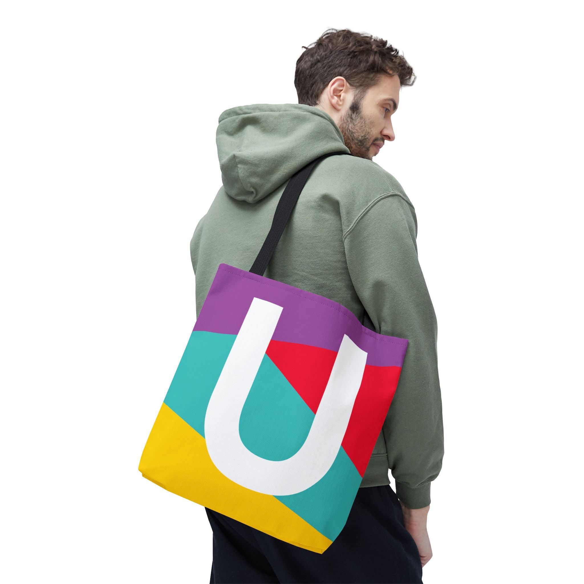 Monogram 'U' Colorblock Tote Bag — Personalized Initial U Shoulder Tote