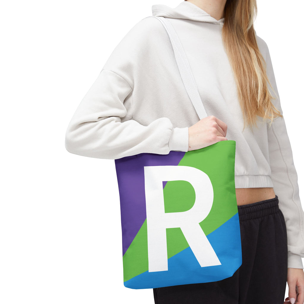 Monogram 'R' Colorblock Tote Bag — Personalized Initial R Shoulder Tote