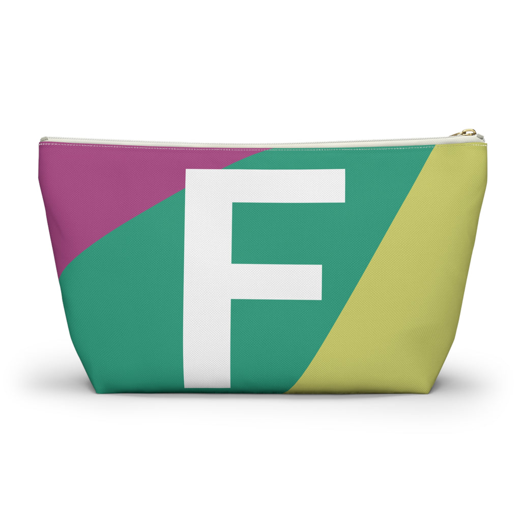 Initials Colorblock Accessory Pouch — Monogram F T-Bottom Cosmetic Bag