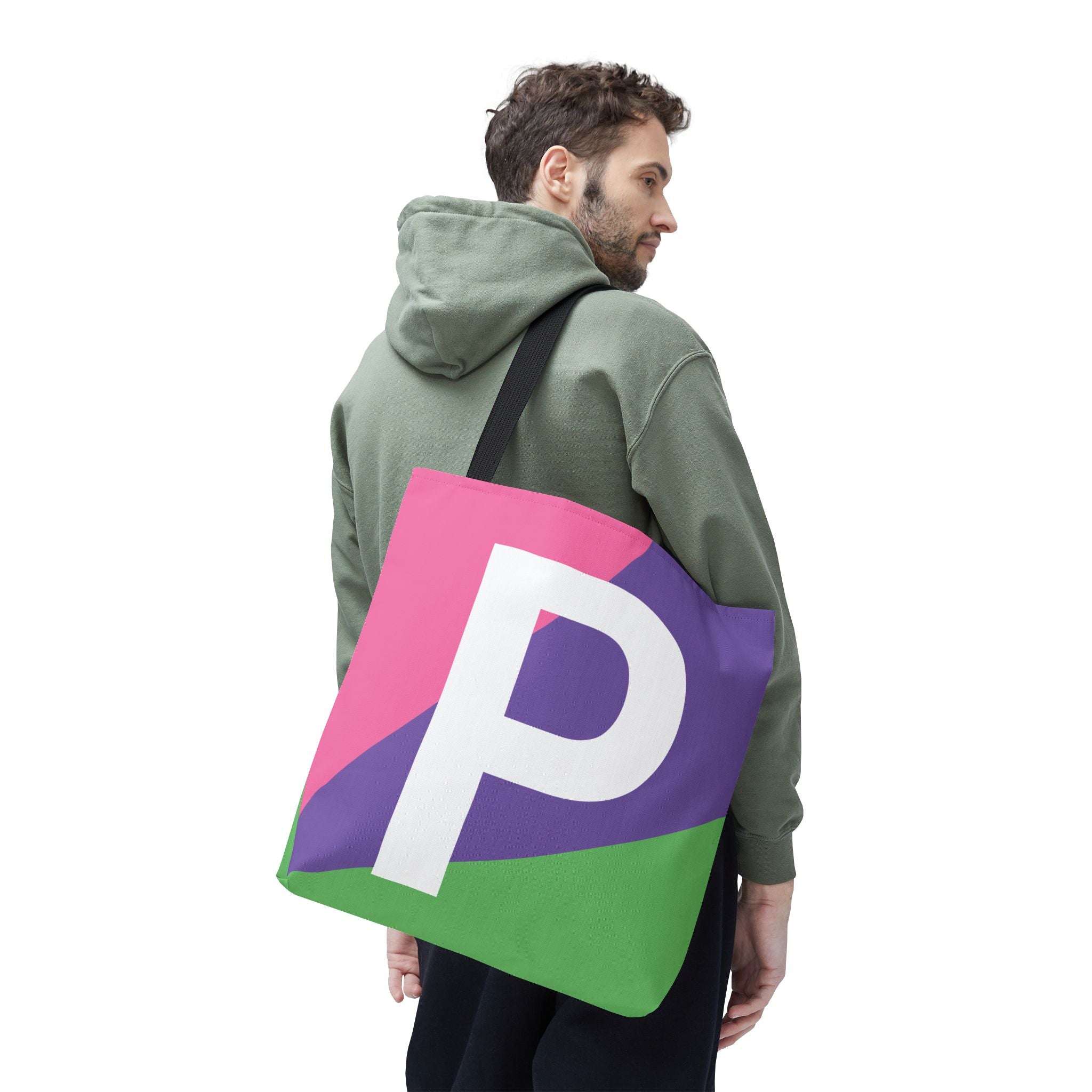 Monogram 'P' Colorblock Tote Bag — Personalized Initial P Shoulder Tote