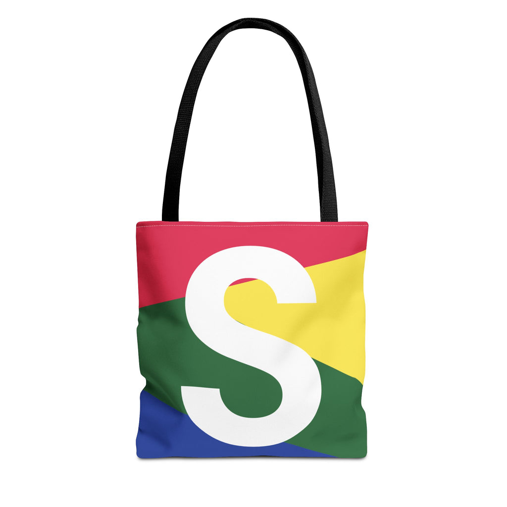 Monogram 'S' Colorblock Tote Bag — Personalized Initial S Shoulder Tote