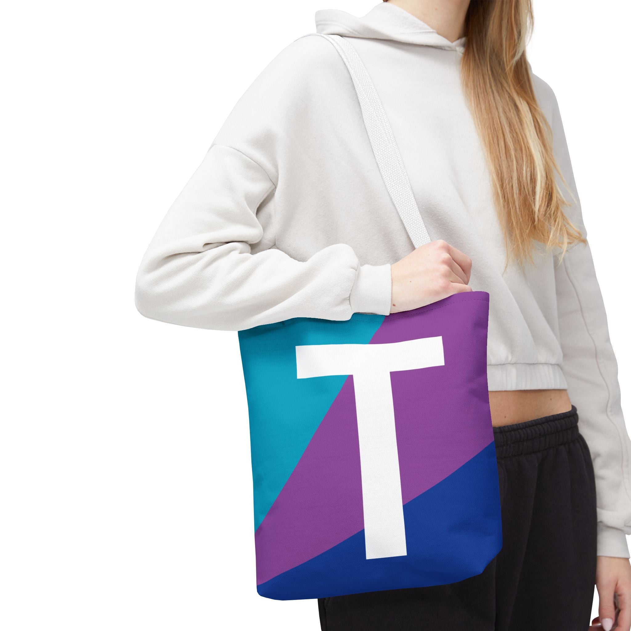 Monogram 'T' Colorblock Tote Bag — Personalized Initial T Shoulder Tote
