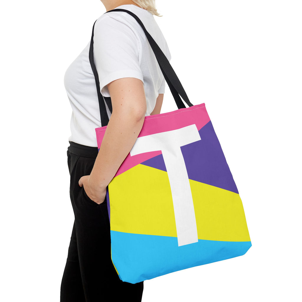 Monogram 'T' Colorblock Tote Bag — Personalized Initial T Shoulder Tote