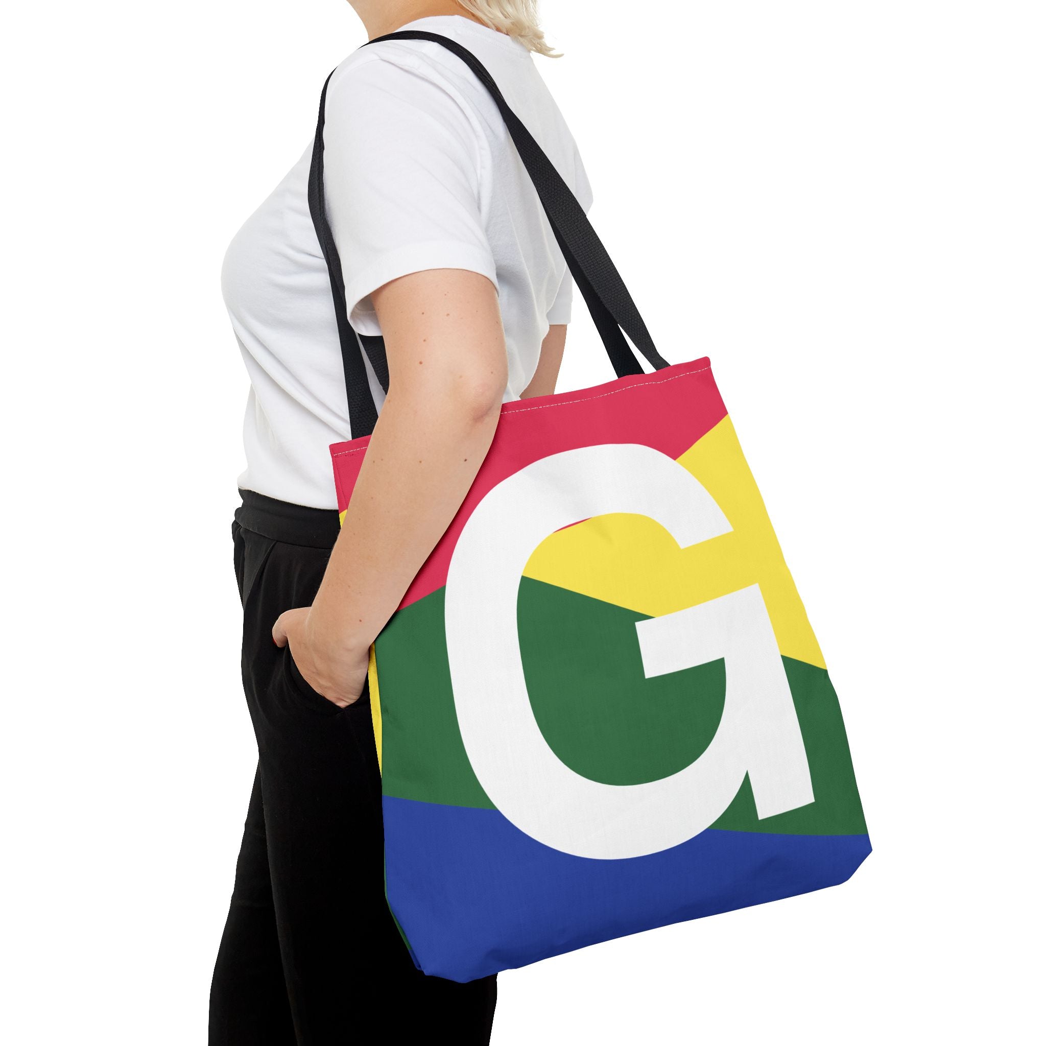 Monogram 'G' Colorblock Tote Bag — Personalized Initial G Shoulder Tote