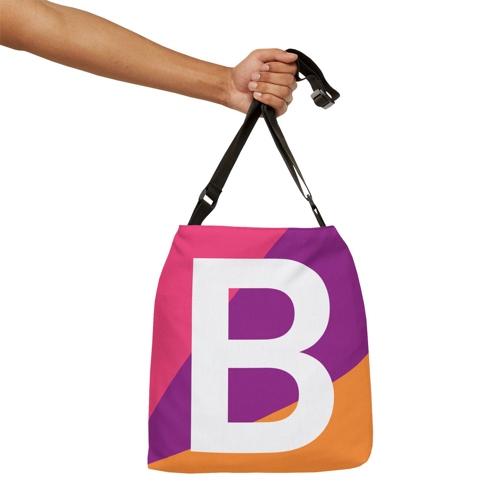 Initial Letter 'B' Colorblock Adjustable Tote Bag — Monogram Alphabet Shoulder Bag
