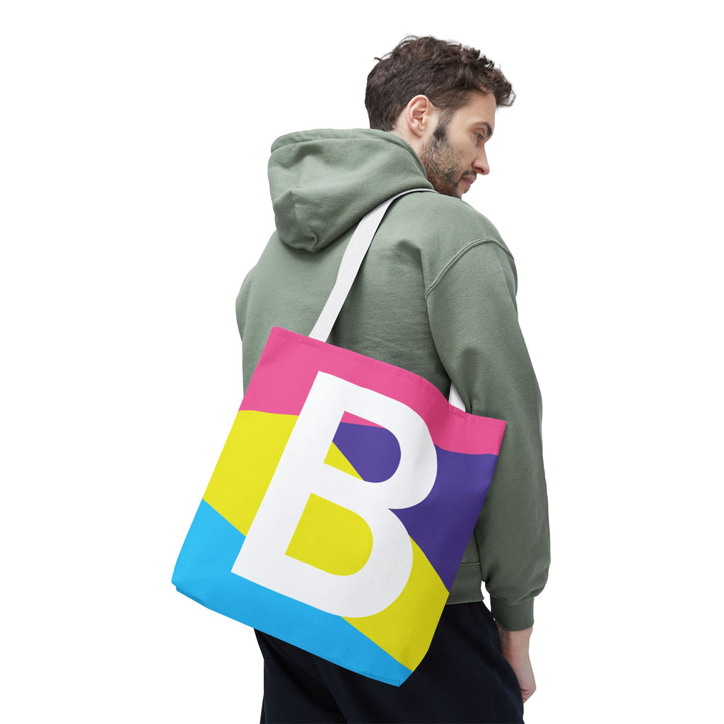 Monogram 'B' Colorblock Tote Bag — Personalized Initial B Shoulder Tote