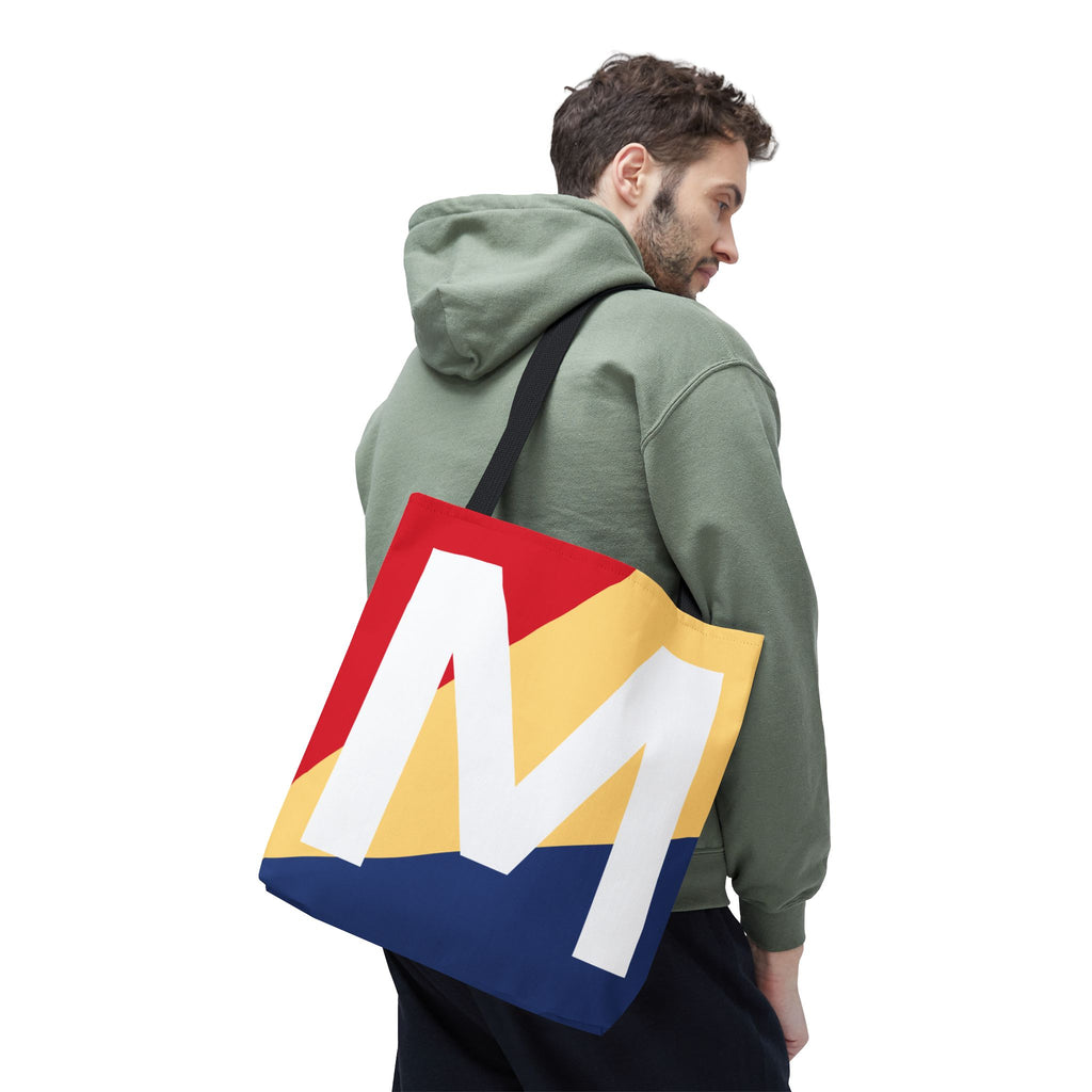 Monogram 'M' Colorblock Tote Bag — Personalized Initial M Shoulder Tote