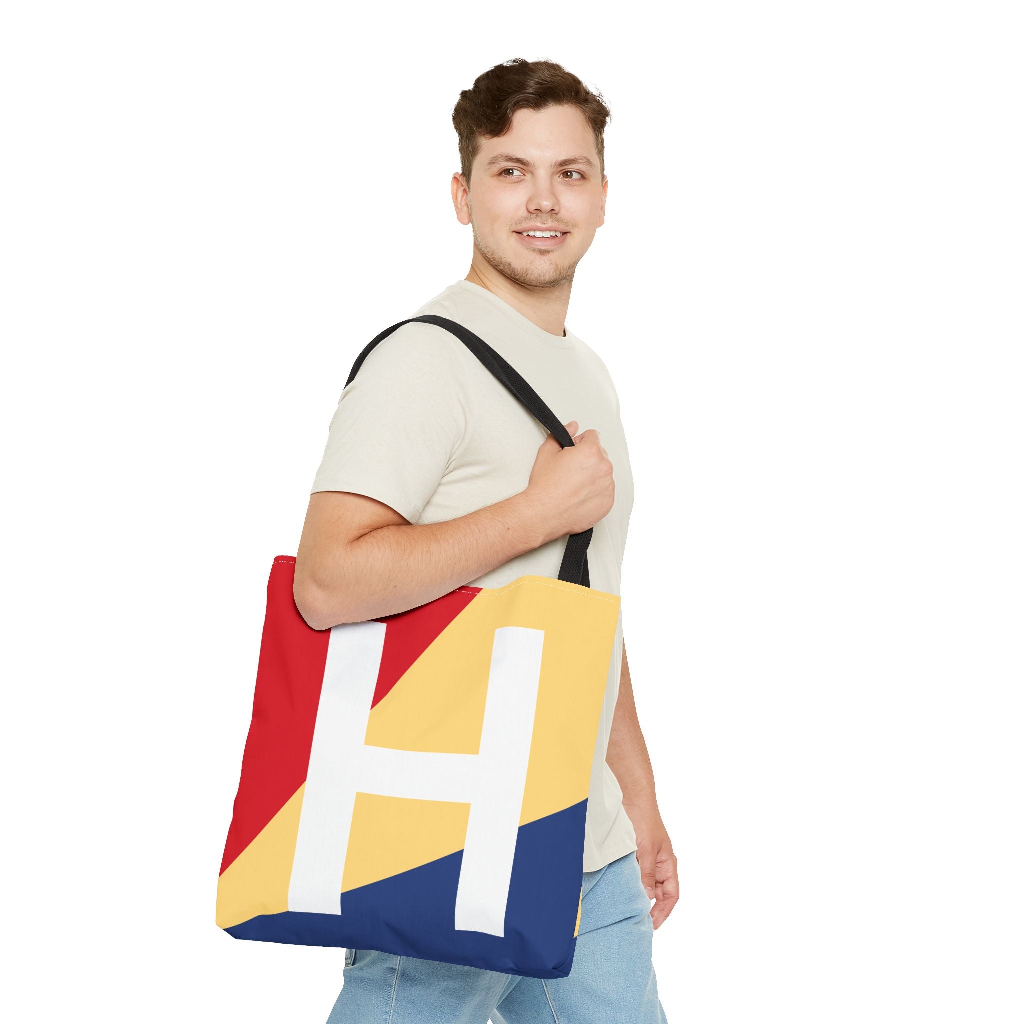 Monogram 'H' Colorblock Tote Bag — Personalized Initial H Shoulder Tote