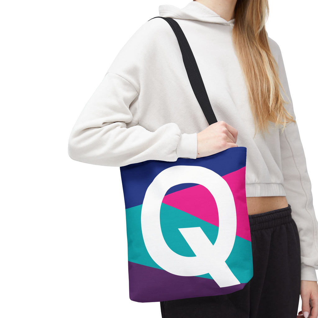 Monogram 'Q' Colorblock Tote Bag — Personalized Initial Q Shoulder Tote