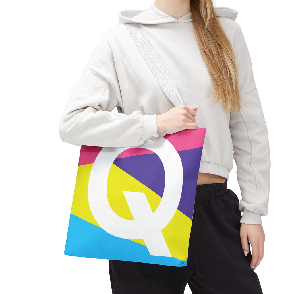 Monogram 'Q' Colorblock Tote Bag — Personalized Initial Q Shoulder Tote