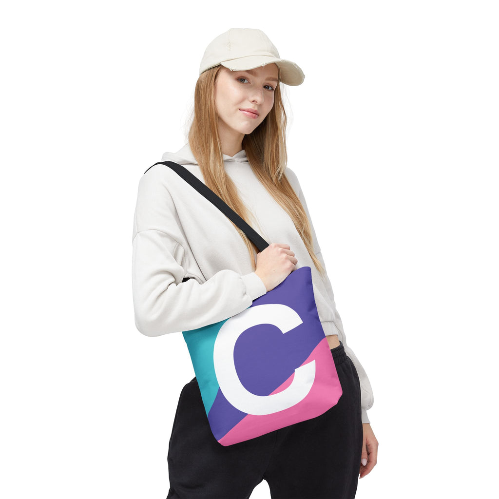 Monogram 'C' Colorblock Tote Bag — Personalized Initial C Shoulder Tote