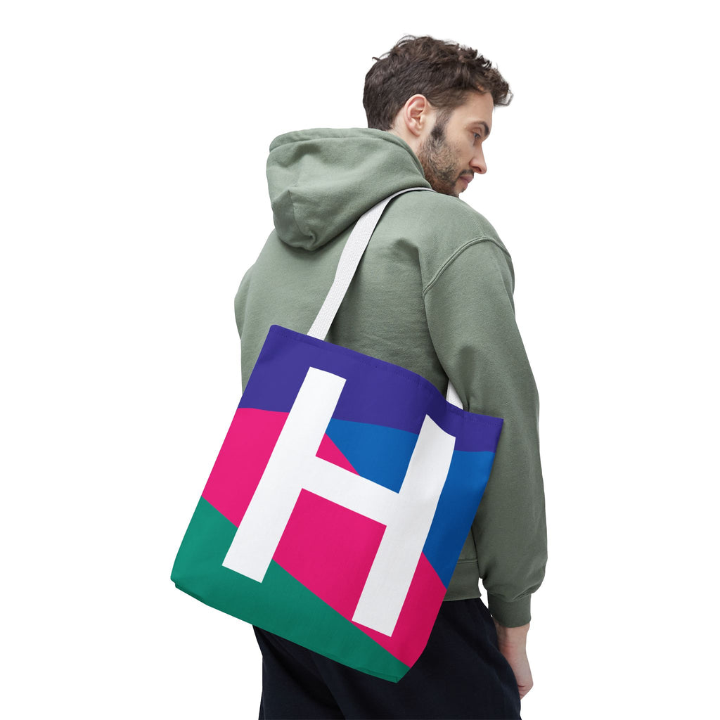 Monogram 'H' Colorblock Tote Bag — Personalized Initial H Shoulder Tote