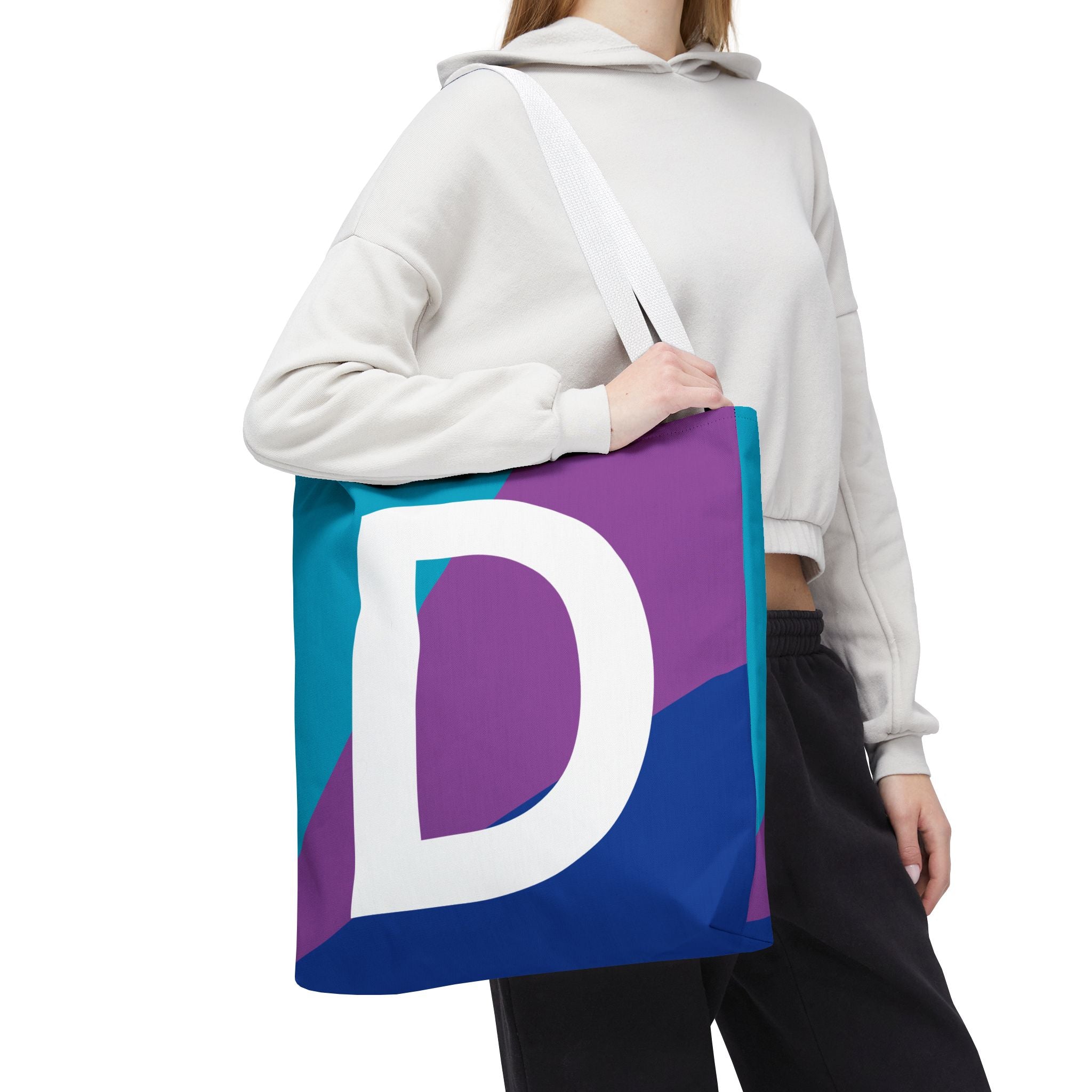 Monogram 'D' Colorblock Tote Bag — Personalized Initial D Shoulder Tote