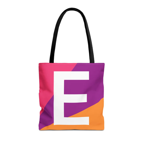 Monogram 'E' Colorblock Tote Bag — Personalized Initial E Shoulder Tote