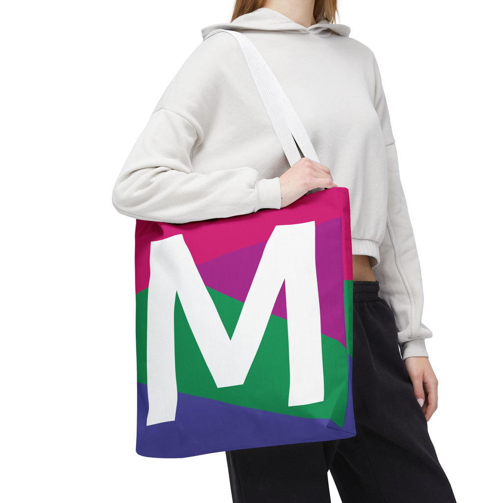 Monogram 'M' Colorblock Tote Bag — Personalized Initial M Shoulder Tote