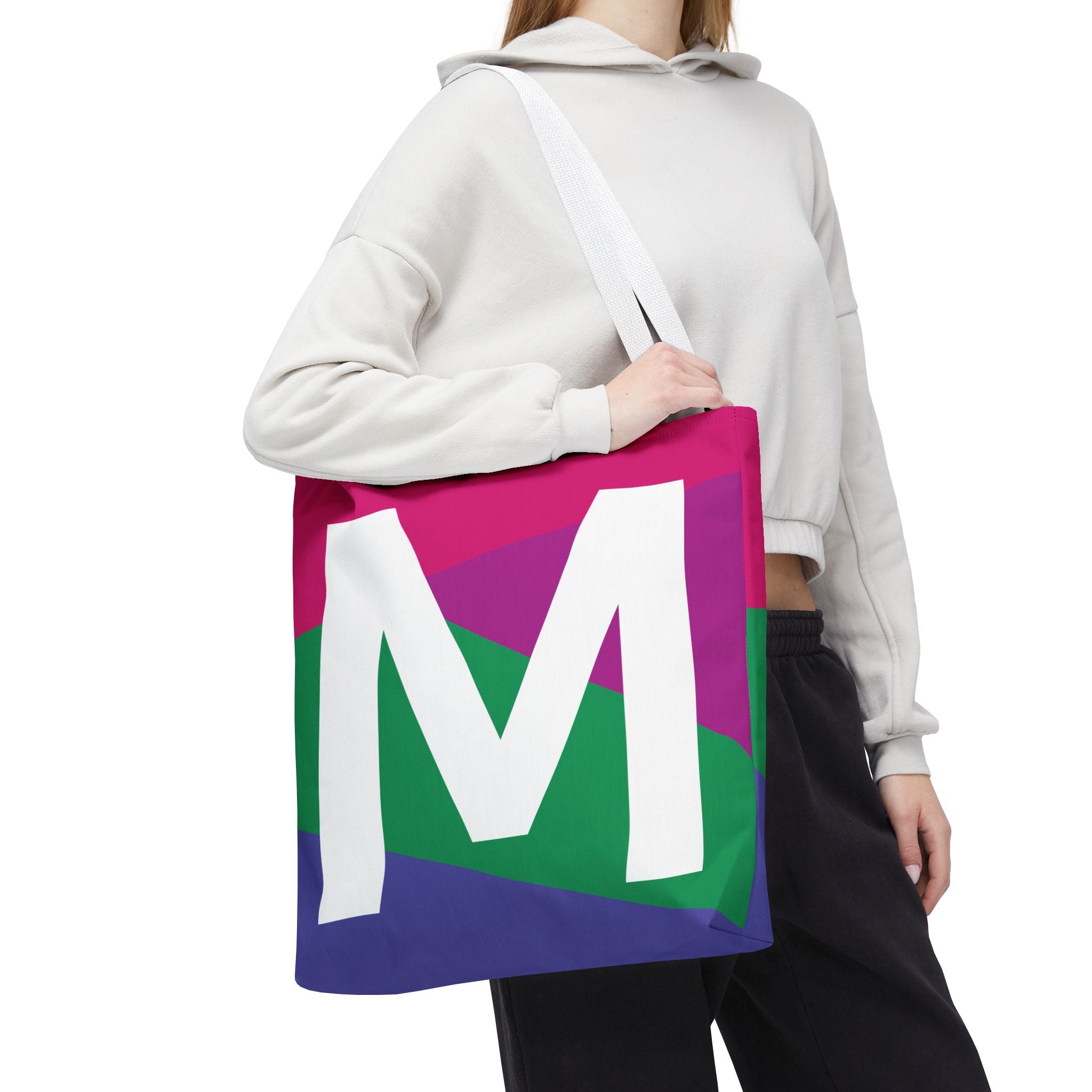 Monogram 'M' Colorblock Tote Bag — Personalized Initial M Shoulder Tote