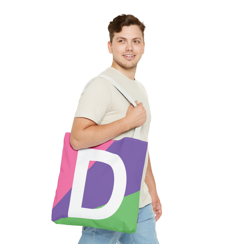 Monogram 'D' Colorblock Tote Bag — Personalized Initial D Shoulder Tote