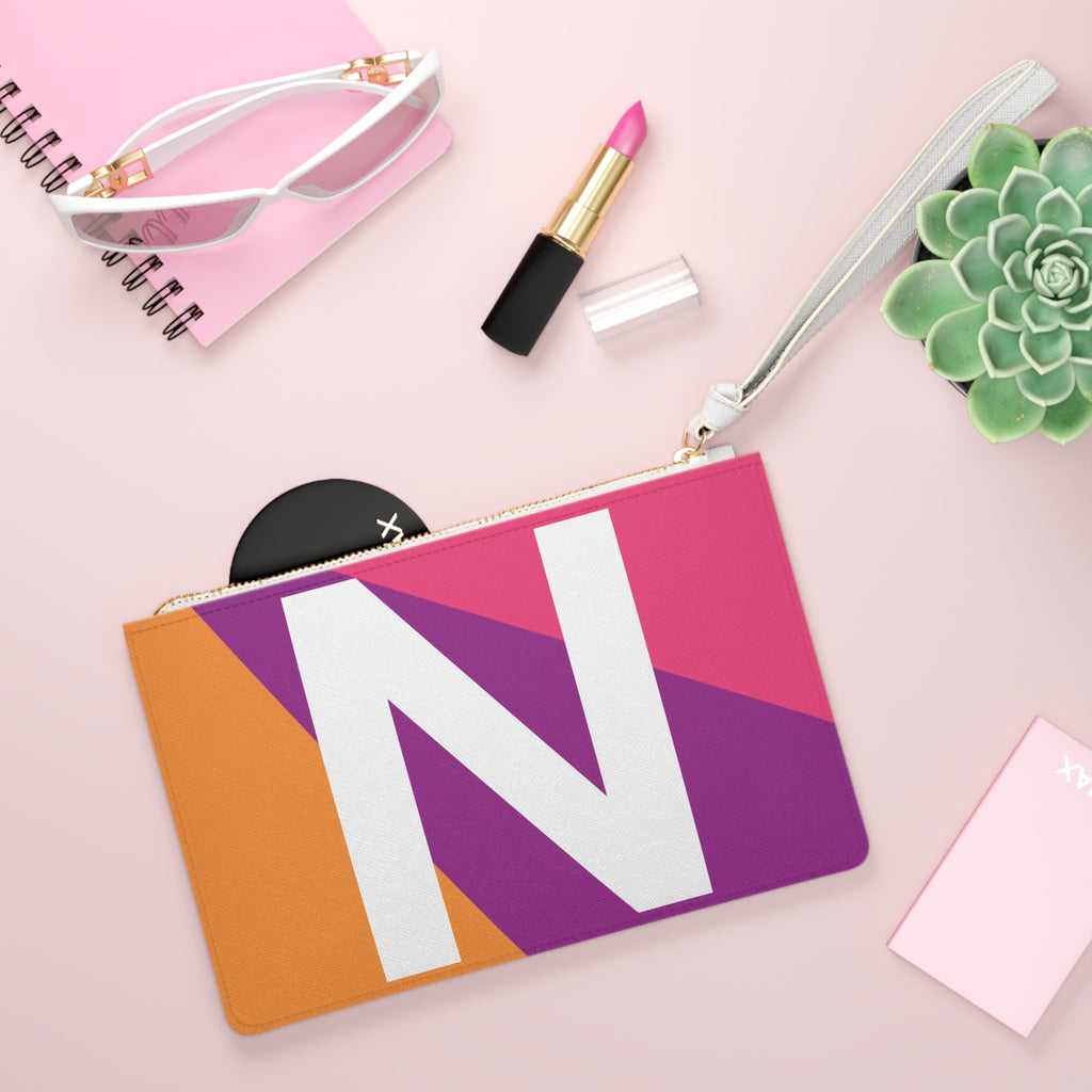 Monogram 'N' Colorblock Clutch Bag — Bold Geometric Wristlet for Everyday & Gifts