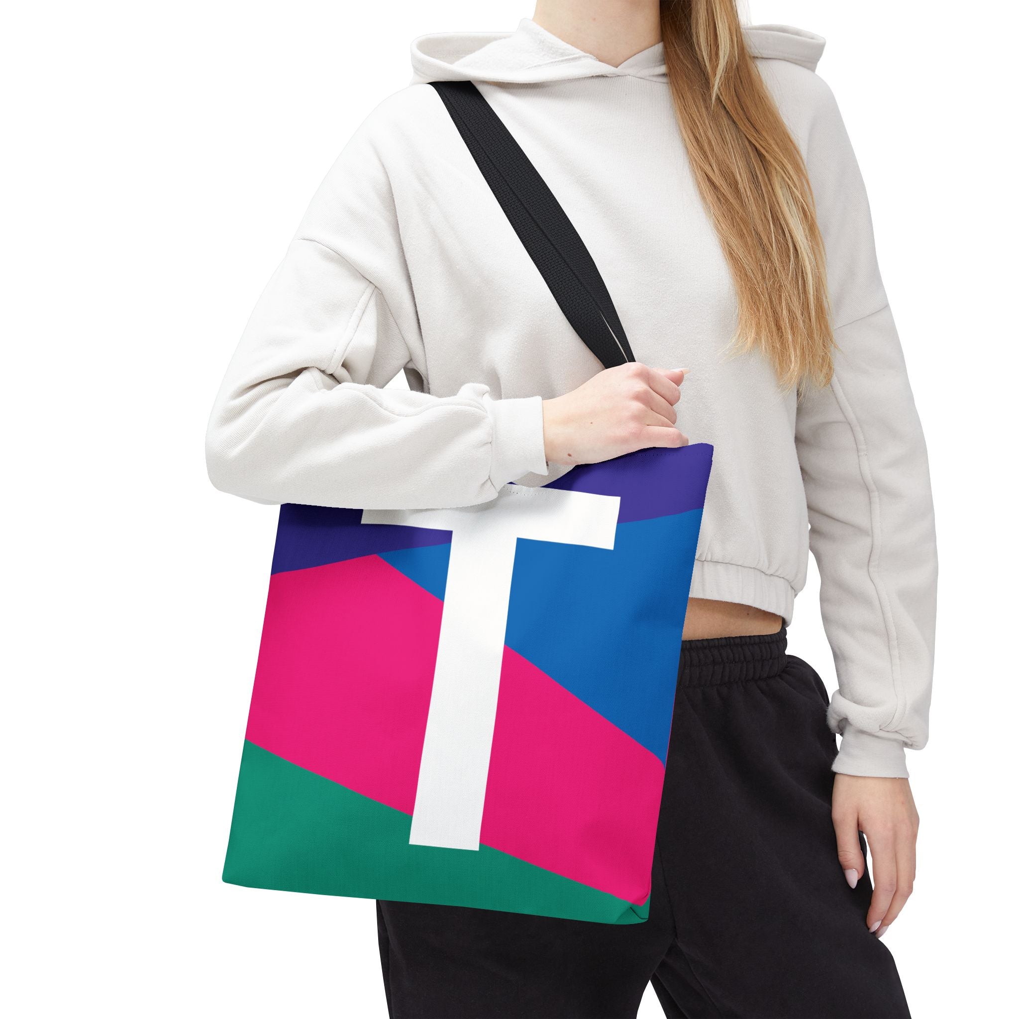 Monogram 'T' Colorblock Tote Bag — Personalized Initial T Shoulder Tote