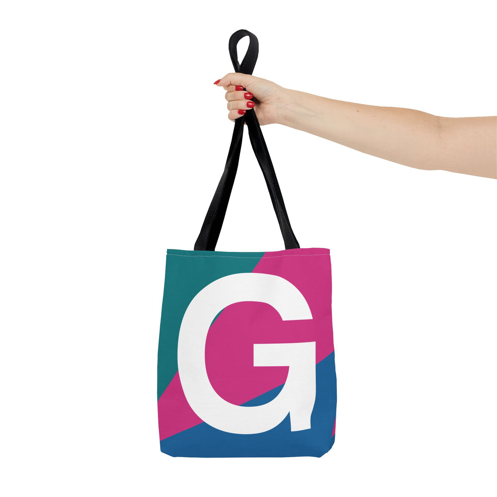Monogram 'G' Colorblock Tote Bag — Personalized Initial G Shoulder Tote