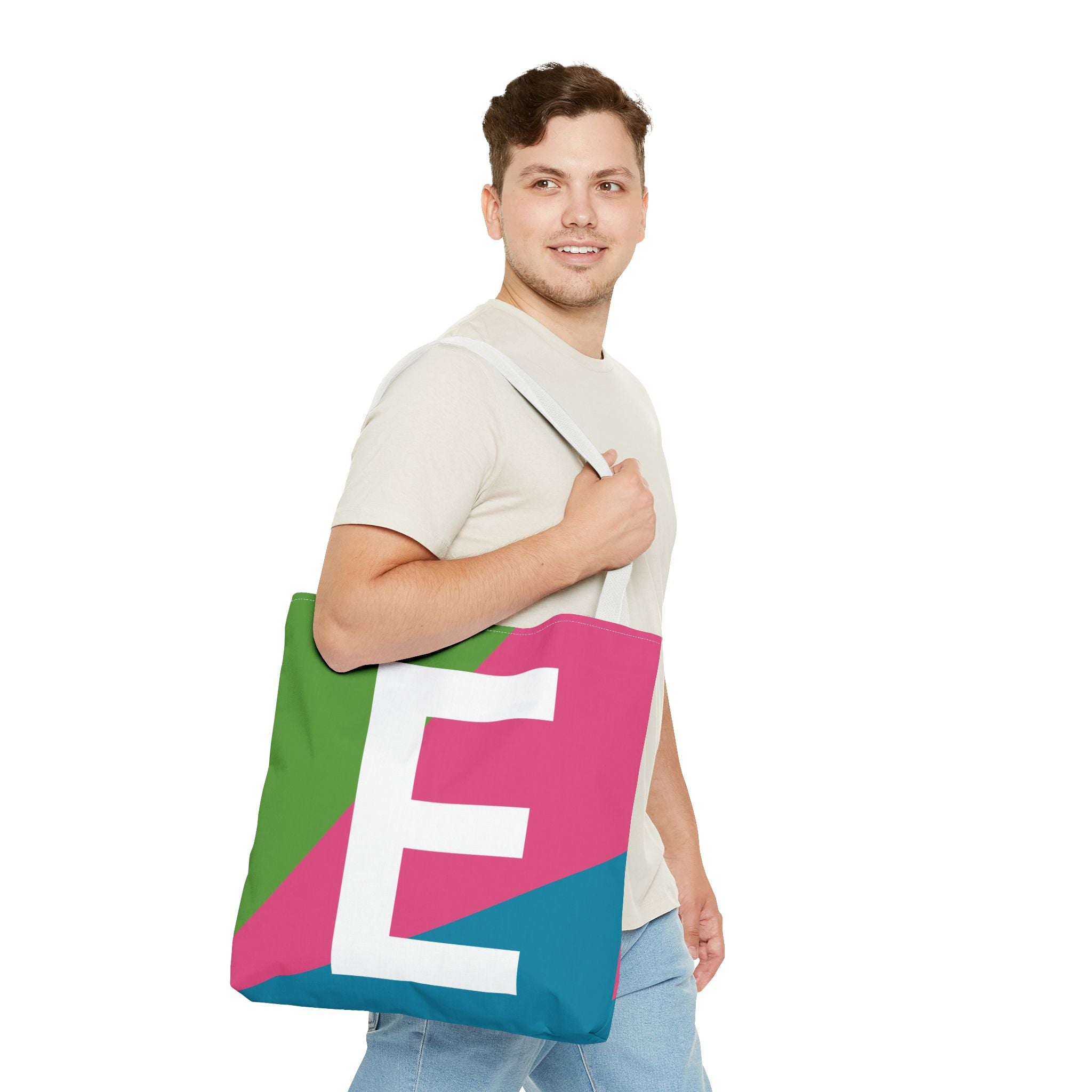 Monogram 'E' Colorblock Tote Bag — Personalized Initial E Shoulder Tote