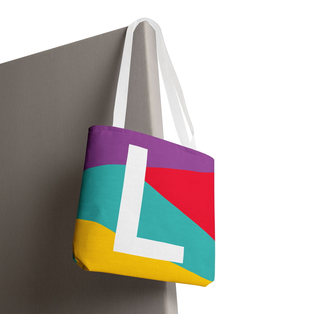 Monogram 'L' Colorblock Tote Bag — Personalized Initial L Shoulder Tote