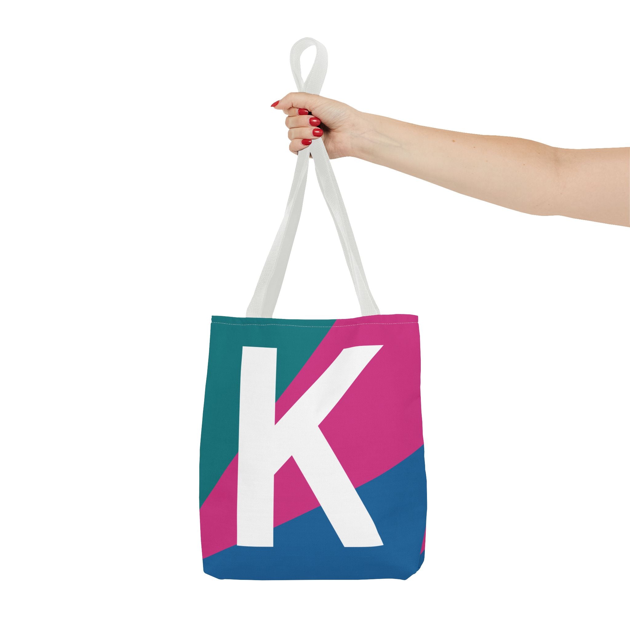 Monogram 'K' Colorblock Tote Bag — Personalized Initial K Shoulder Tote