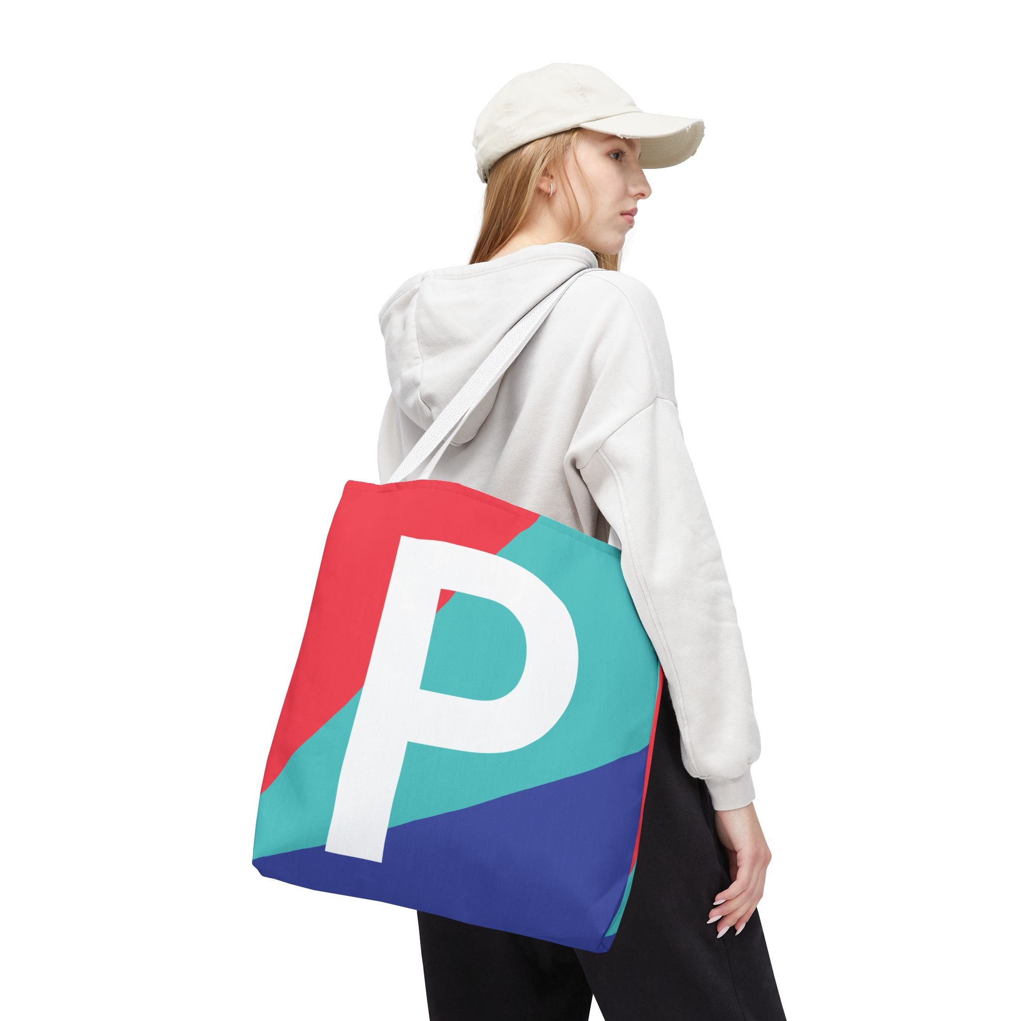 Monogram 'P' Colorblock Tote Bag — Personalized Initial P Shoulder Tote