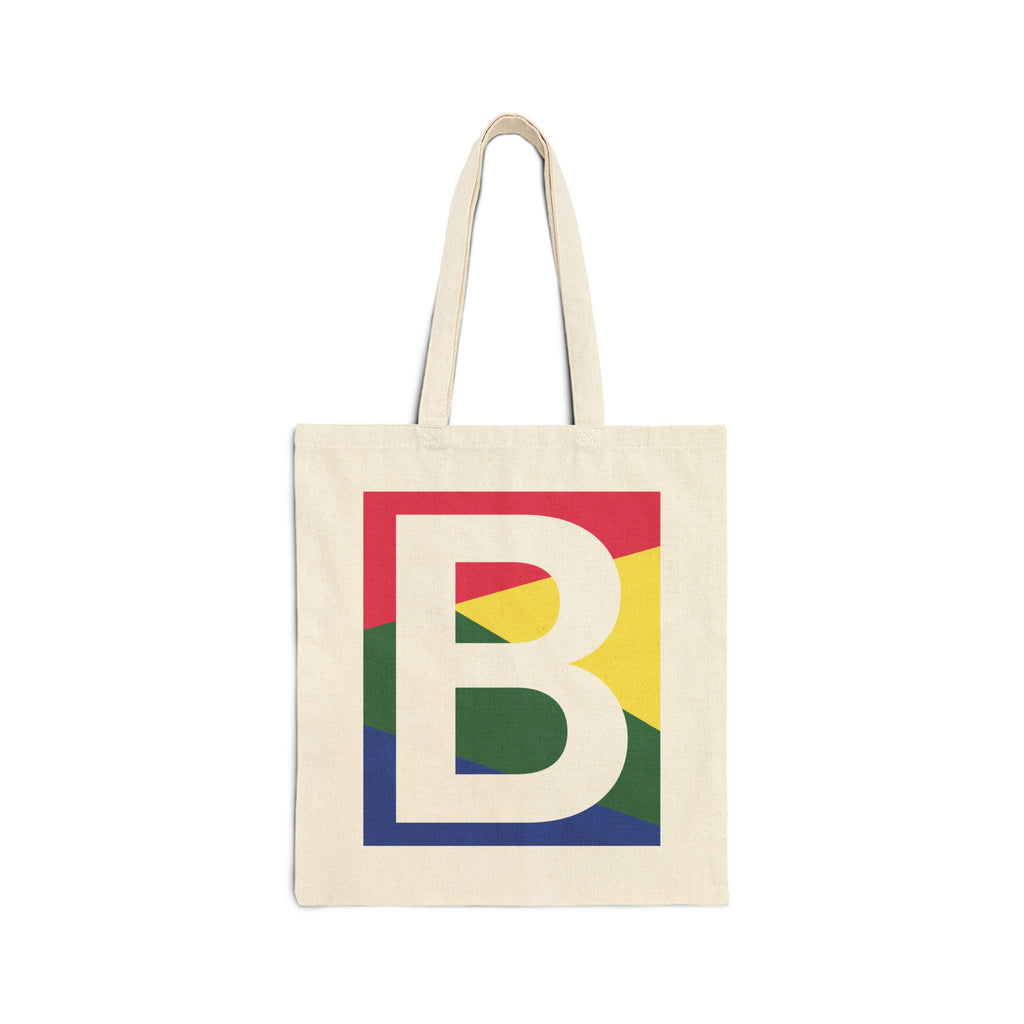 Initial B Colorblock Canvas Tote Bag — Monogram Letter B Reusable Grocery Tote