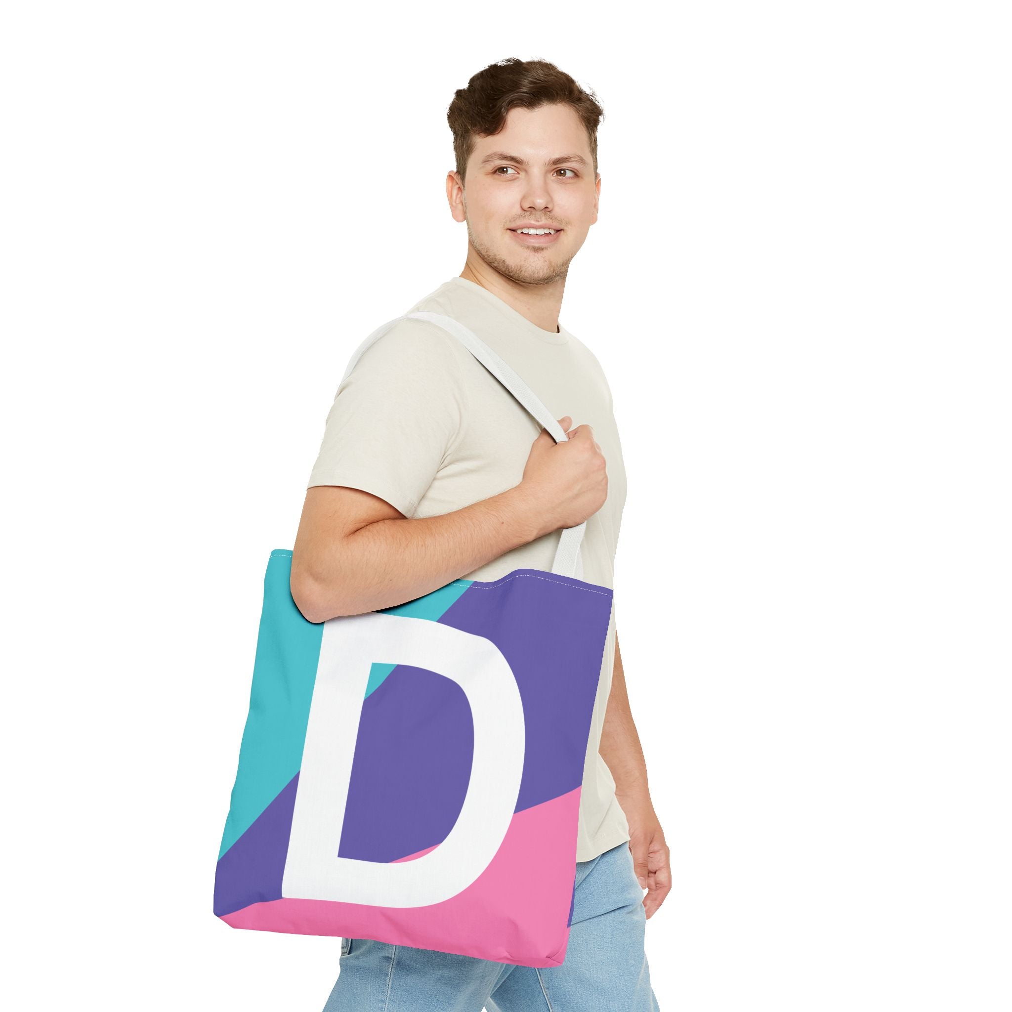 Monogram 'D' Colorblock Tote Bag — Personalized Initial D Shoulder Tote