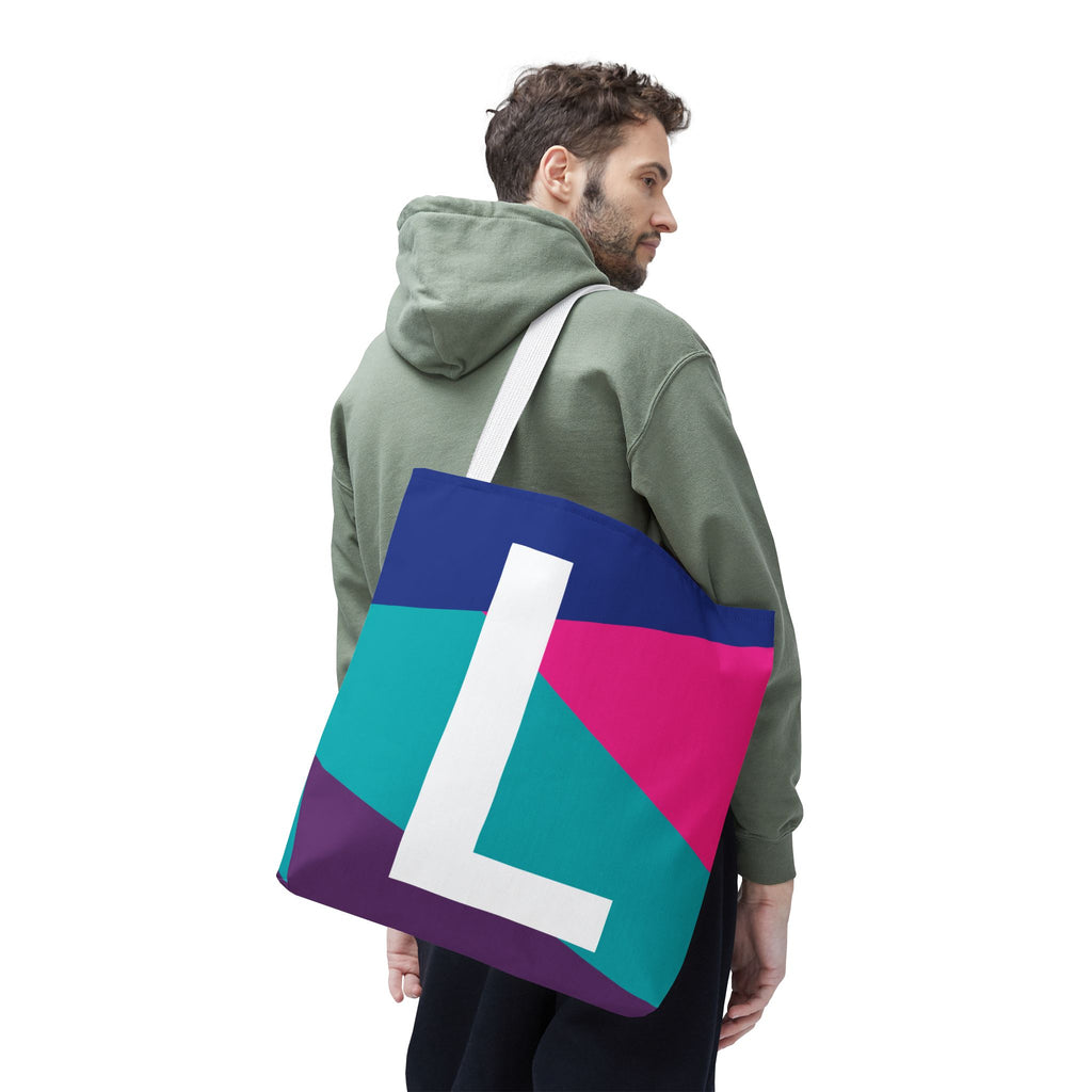 Monogram 'L' Colorblock Tote Bag — Personalized Initial L Shoulder Tote