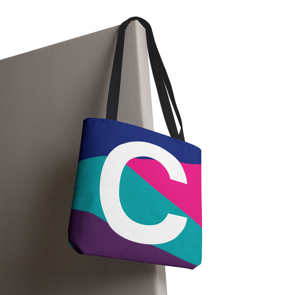 Monogram 'C' Colorblock Tote Bag — Personalized Initial C Shoulder Tote