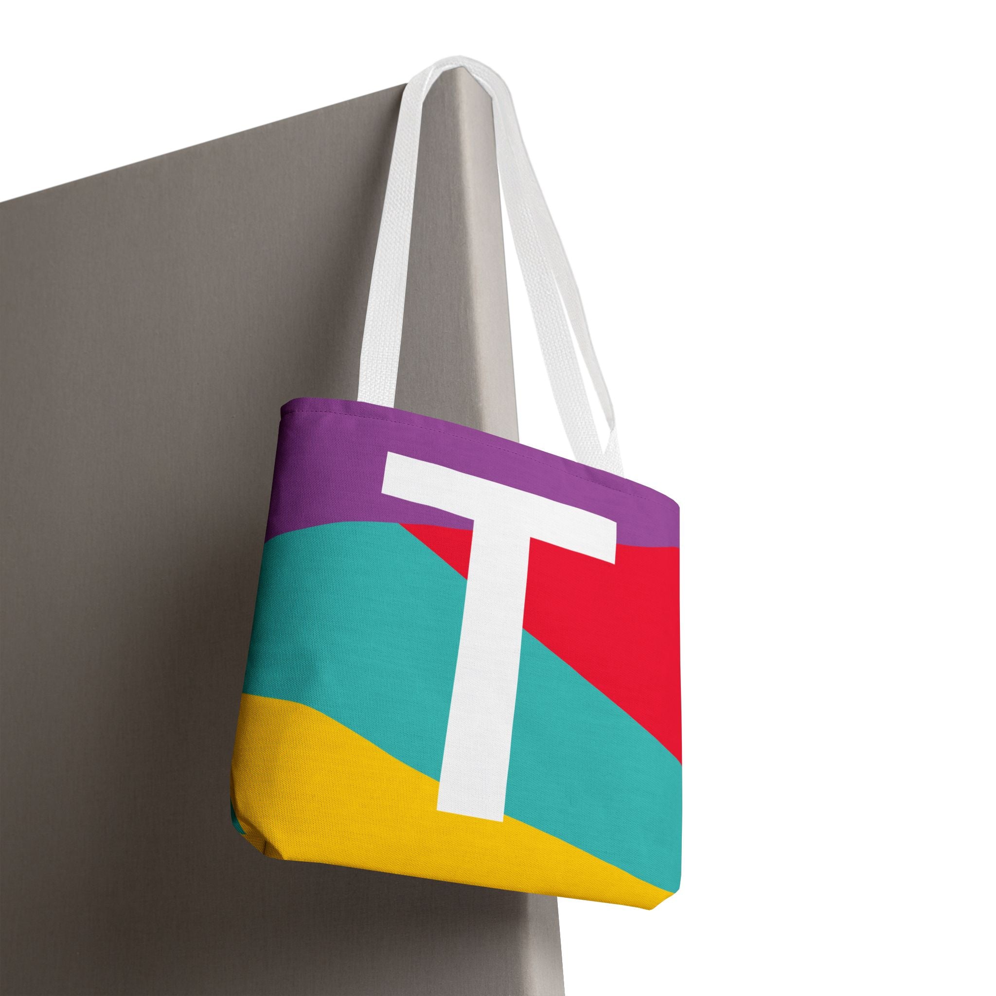 Monogram 'T' Colorblock Tote Bag — Personalized Initial T Shoulder Tote