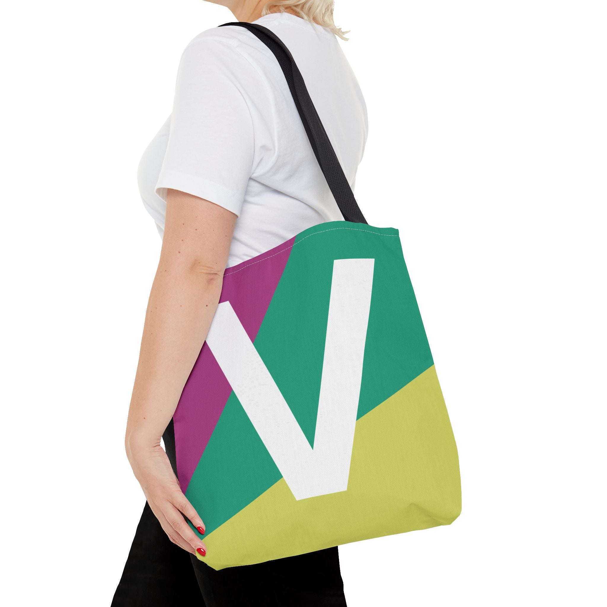 Monogram 'V' Colorblock Tote Bag — Personalized Initial V Shoulder Tote