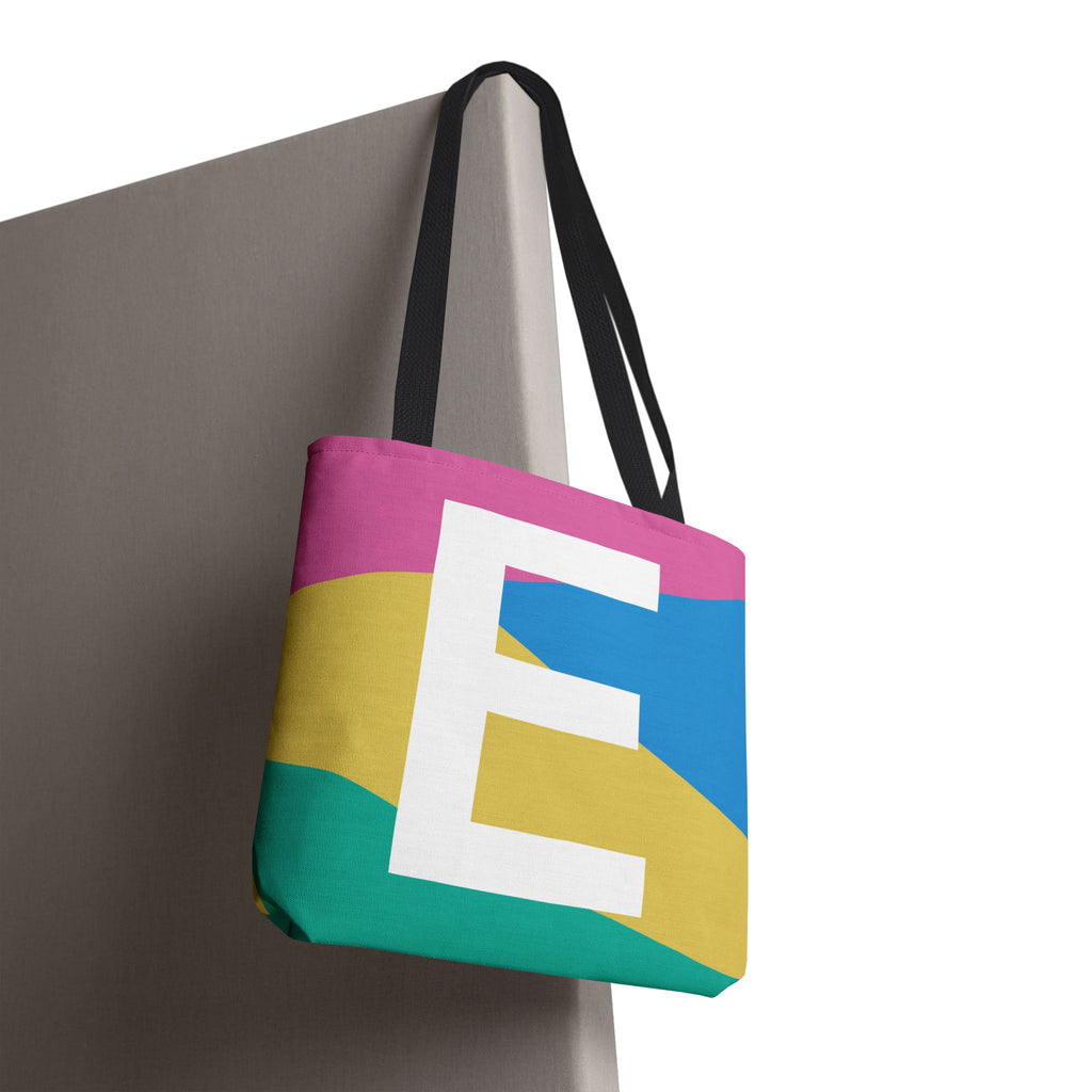 Monogram 'E' Colorblock Tote Bag — Personalized Initial E Shoulder Tote
